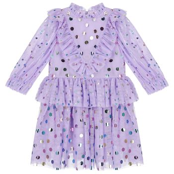 Girls Purple Polka Dot Tulle Dress