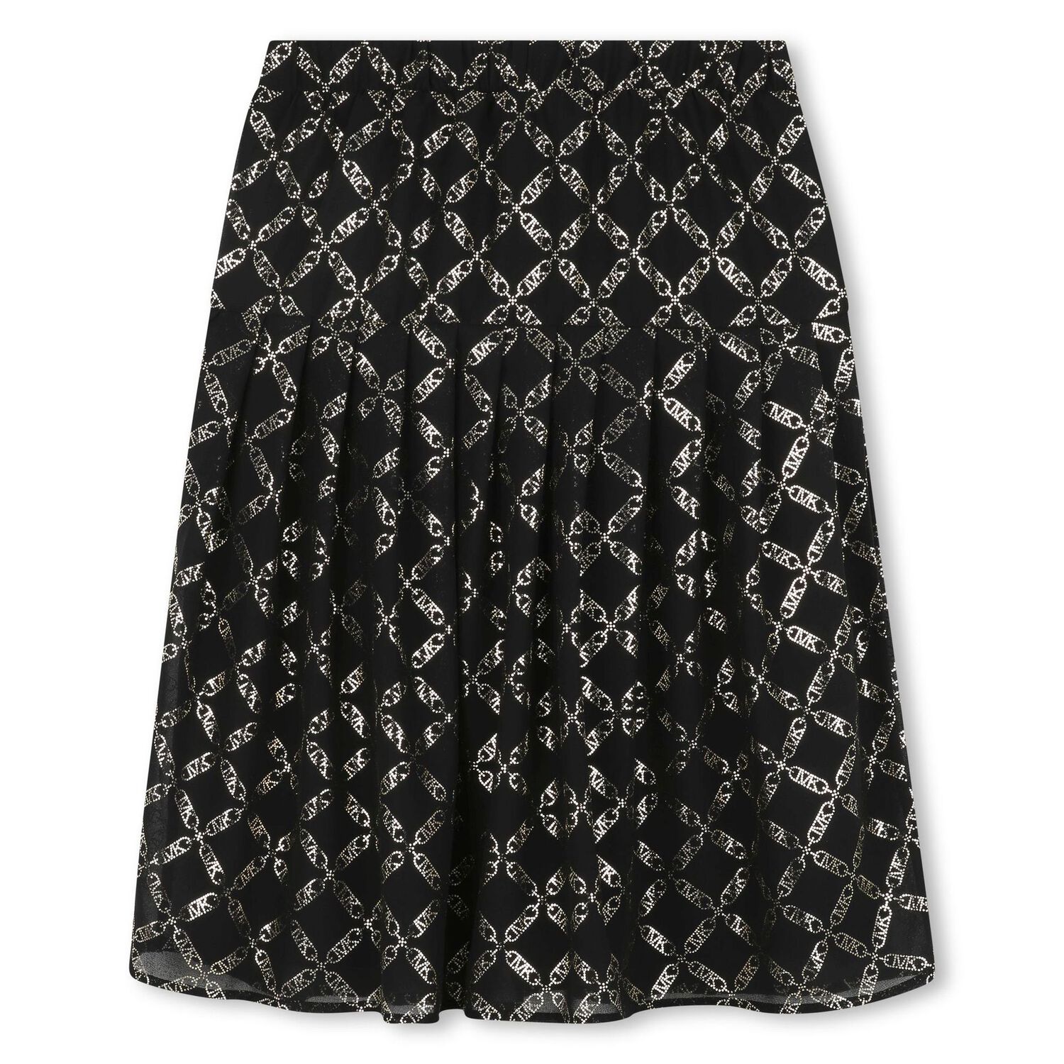 Girls Black & Gold Logo Pleated Skirt, 1, hi-res