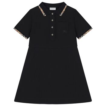 Girls Black Check Polo Dress