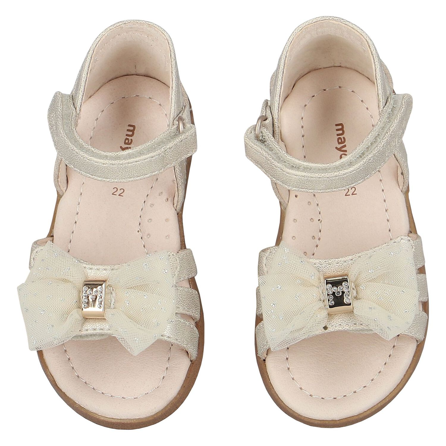 Younger Girls Gold Bow Sandals, 2, hi-res