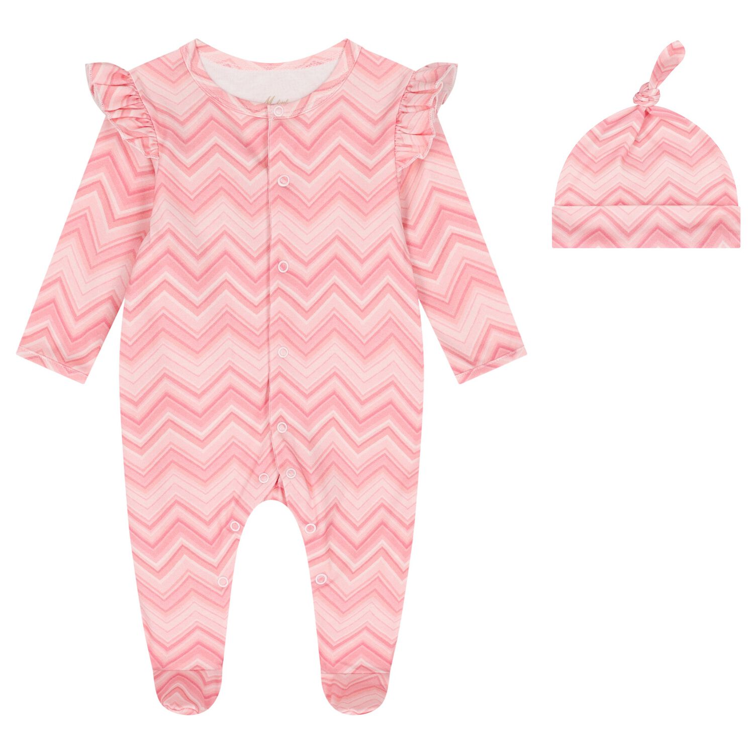 Baby Girls Pink Zig Zag Babygrow Set , 1, hi-res