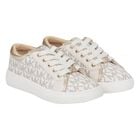 Girls Ivory & Gold Logo Trainers, 1, hi-res