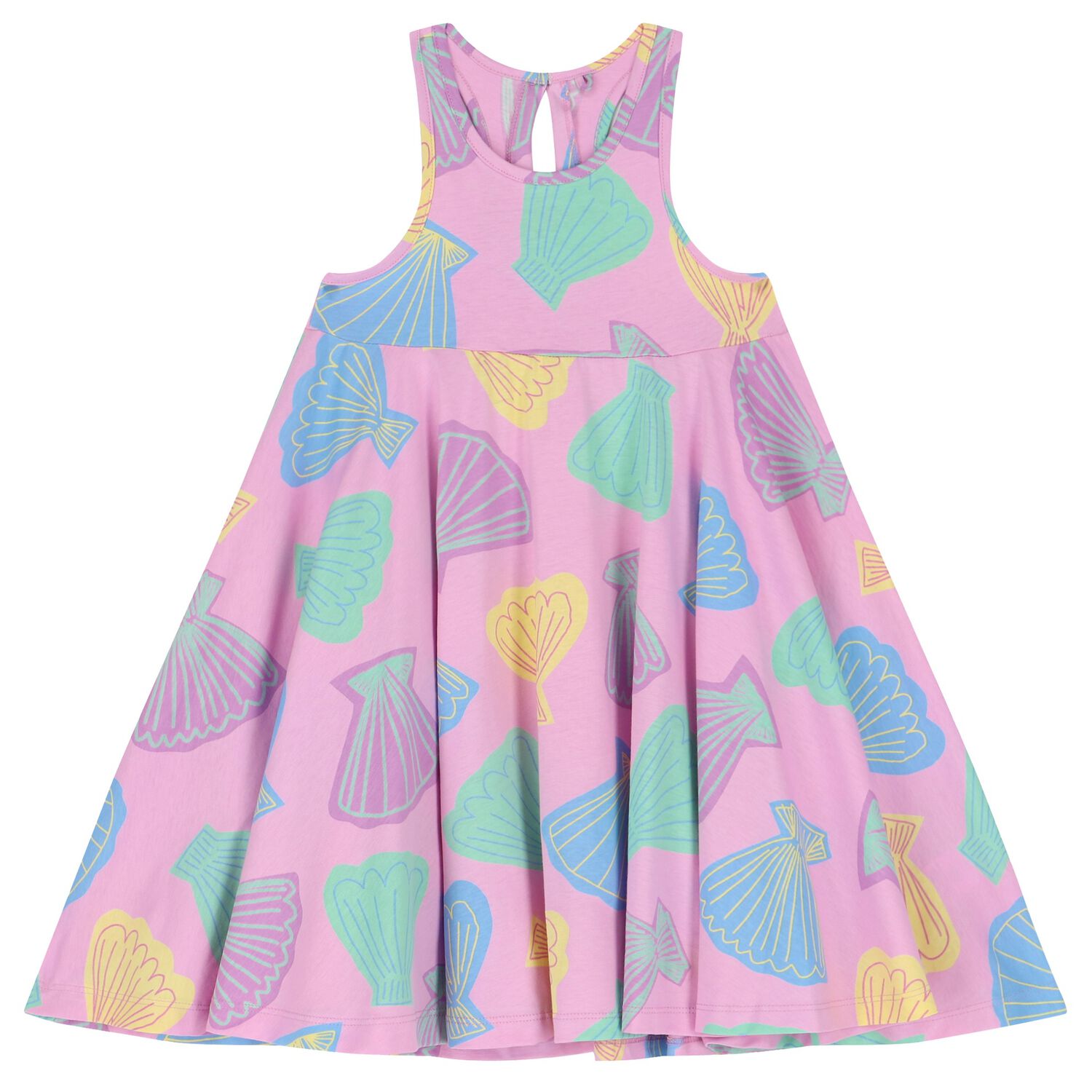 Girls Pink Shell Flared Dress, 1, hi-res