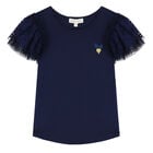 Girls Navy Lace Top, 2, hi-res