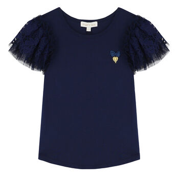 Girls Navy Lace Top