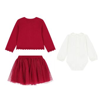 Baby Girls Red & Ivory Tulle Skirt Set