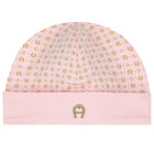 Pink & Gold Pima Cotton Logo Baby Hat, 3, hi-res