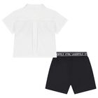 Boys White & Black Logo Shorts Set, 1, hi-res