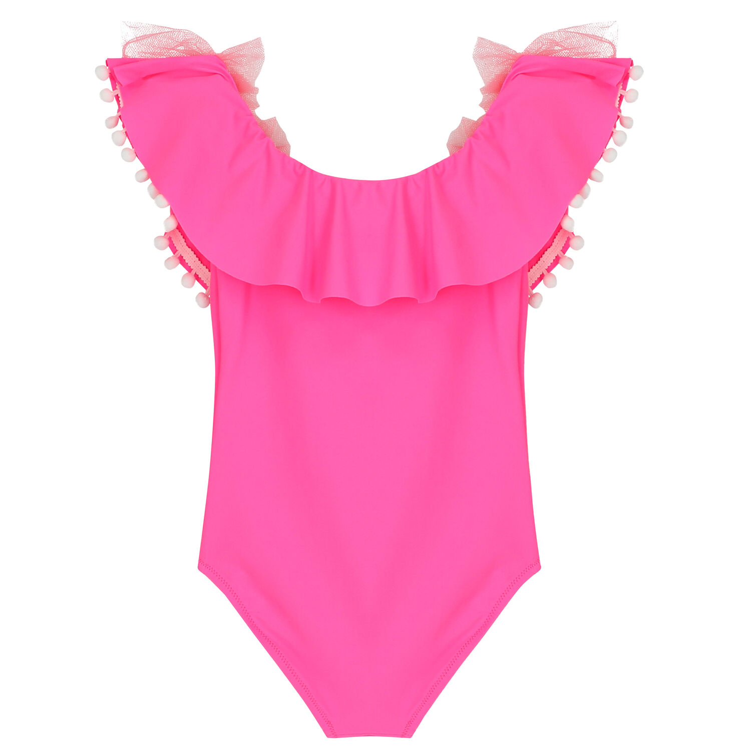 Girls Pink Ruffle Pom-Pom Swimsuit, 1, hi-res image number null