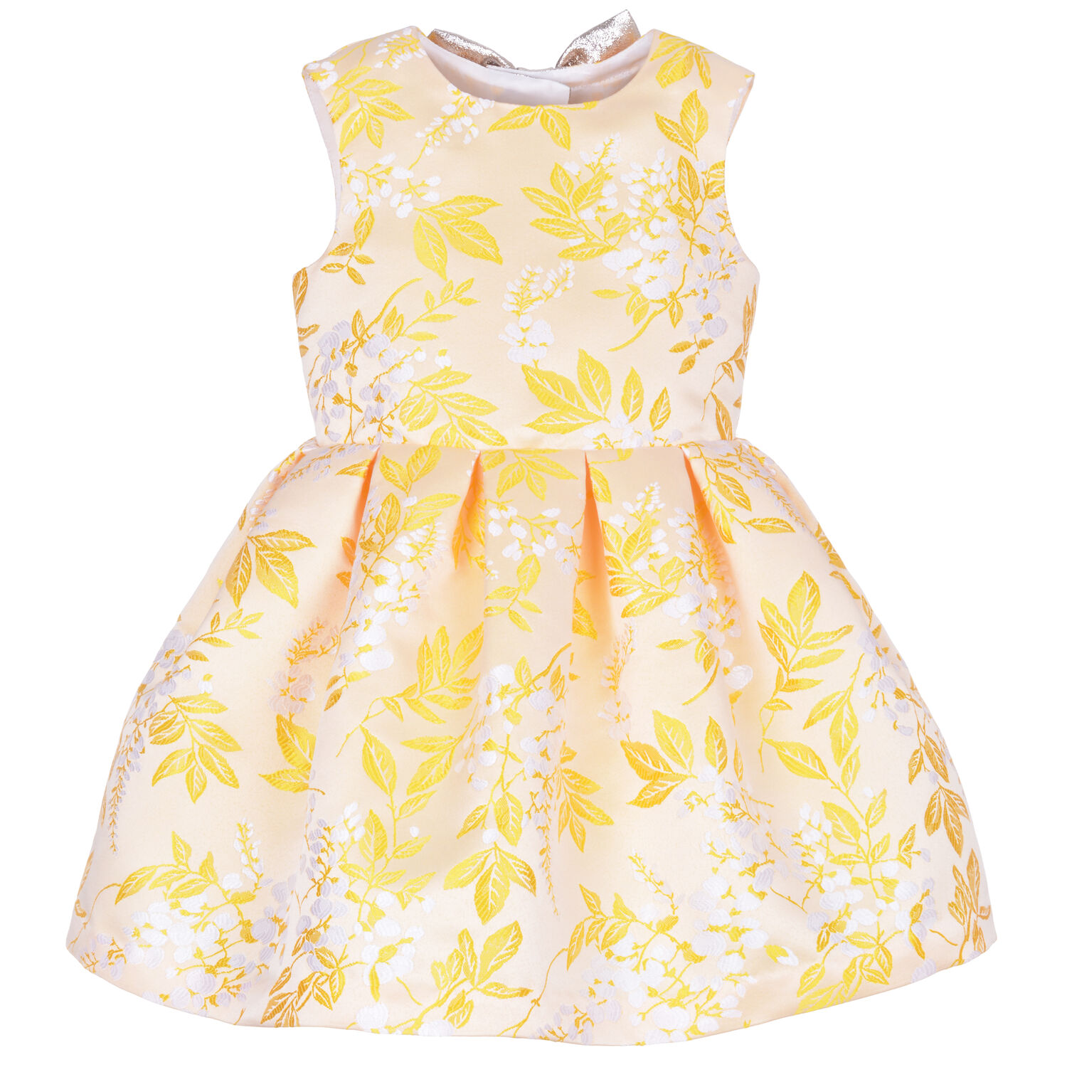 Girls Yellow & White Jacquard Dress, 1, hi-res image number null