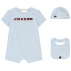 Baby Boys Blue Romper Gift Set, 1, hi-res