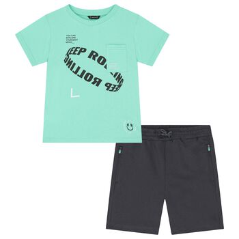 Boys Green & Grey Shorts Set