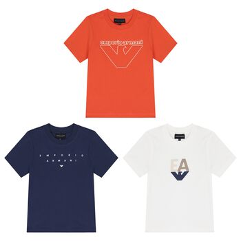 Boys Navy Blue, Ivory & Orange T-Shirts (3 Pack)