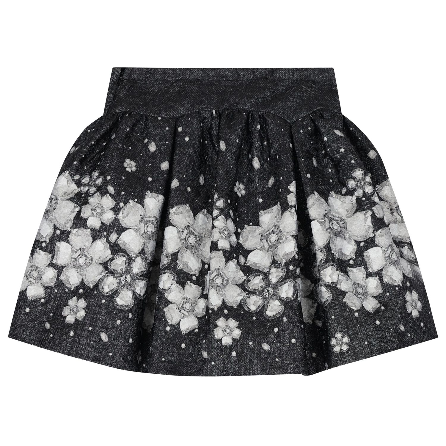 Girls Black Embellished Floral Skirt Set, 2, hi-res