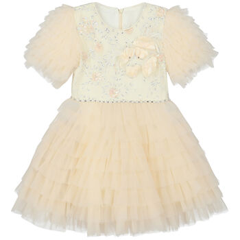 Girls Ivory & White Floral Tulle Dress