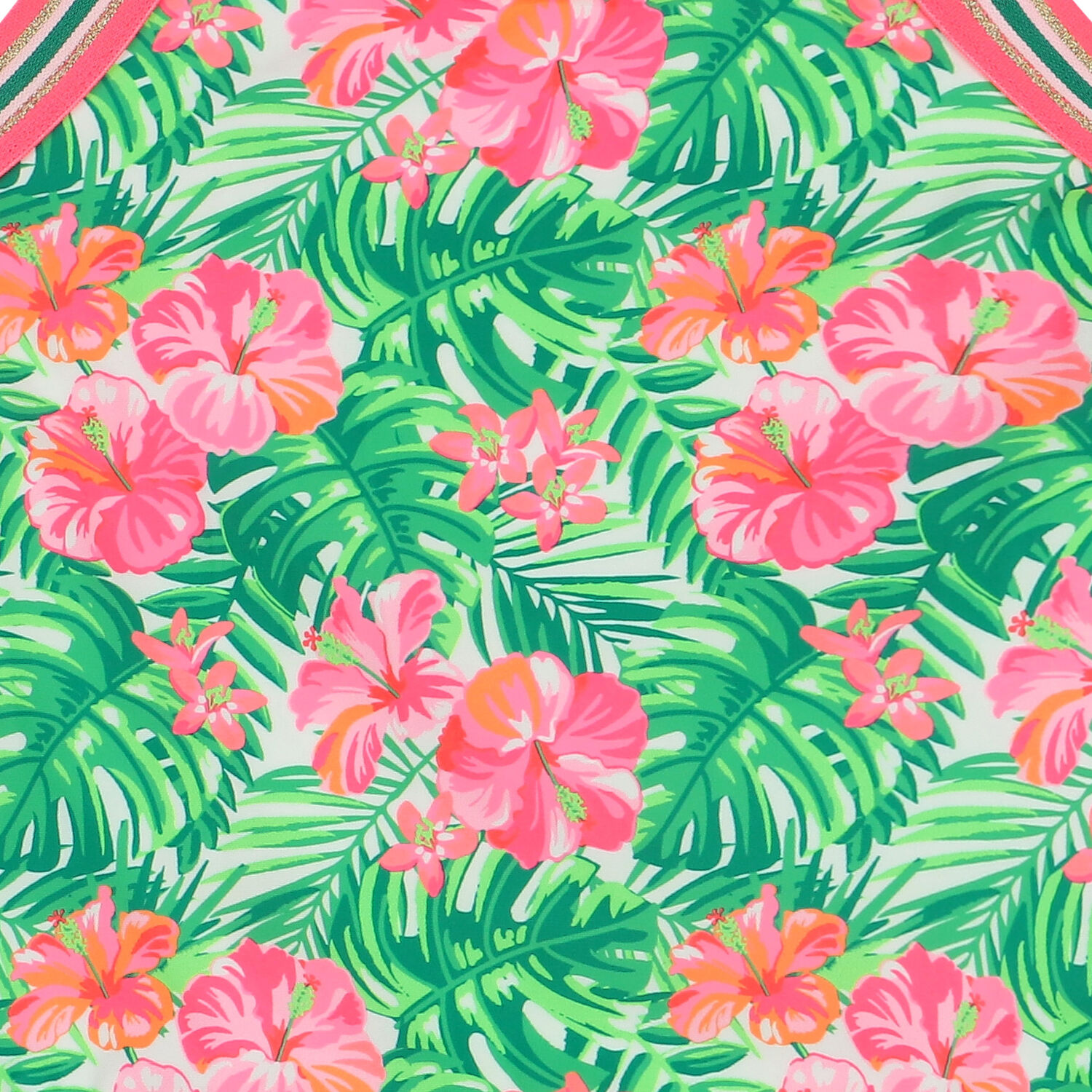 Girls Pink & Green Floral Swimsuit, 1, hi-res