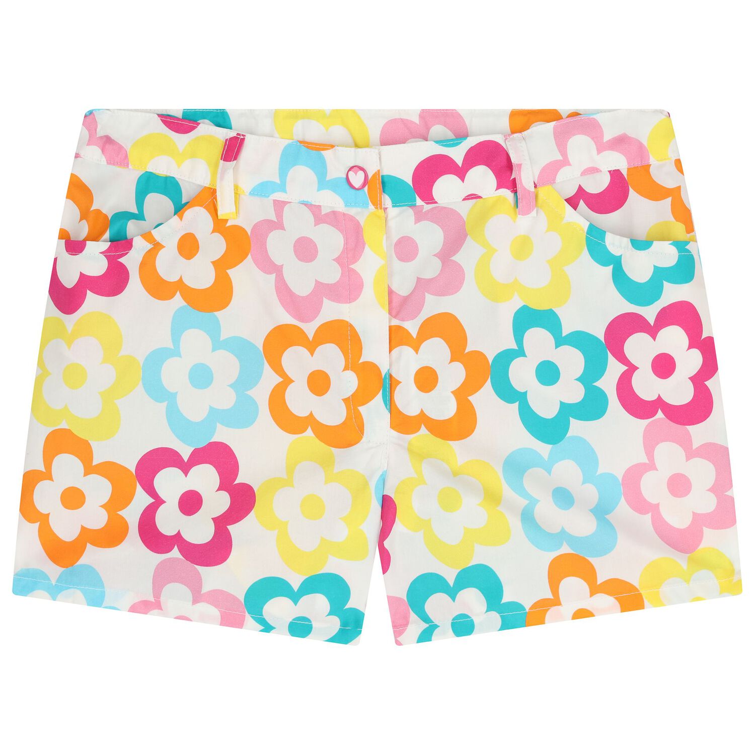 Girls White Flower Shorts Set, 1, hi-res