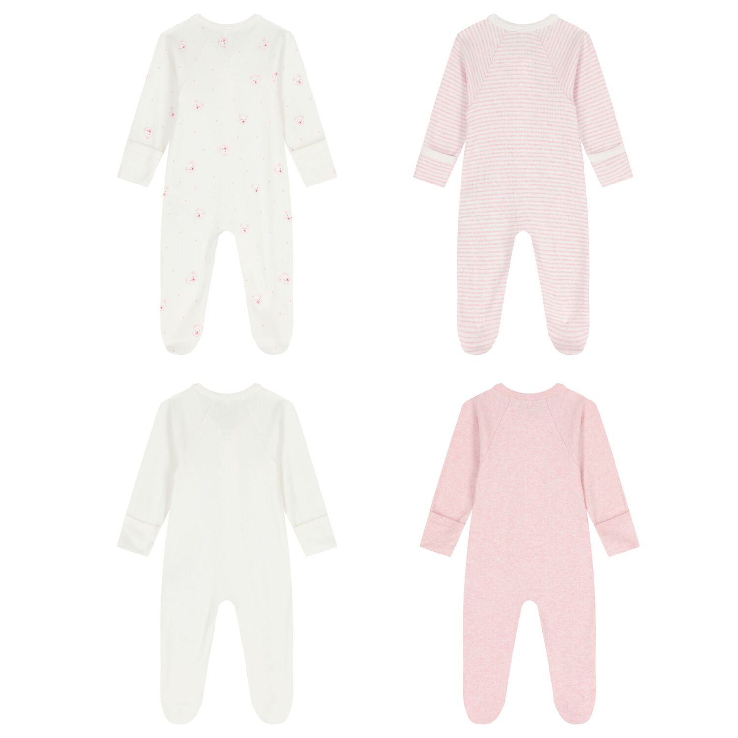 Baby Girls White & Pink Babygrows ( 4 Pack ), 2, hi-res