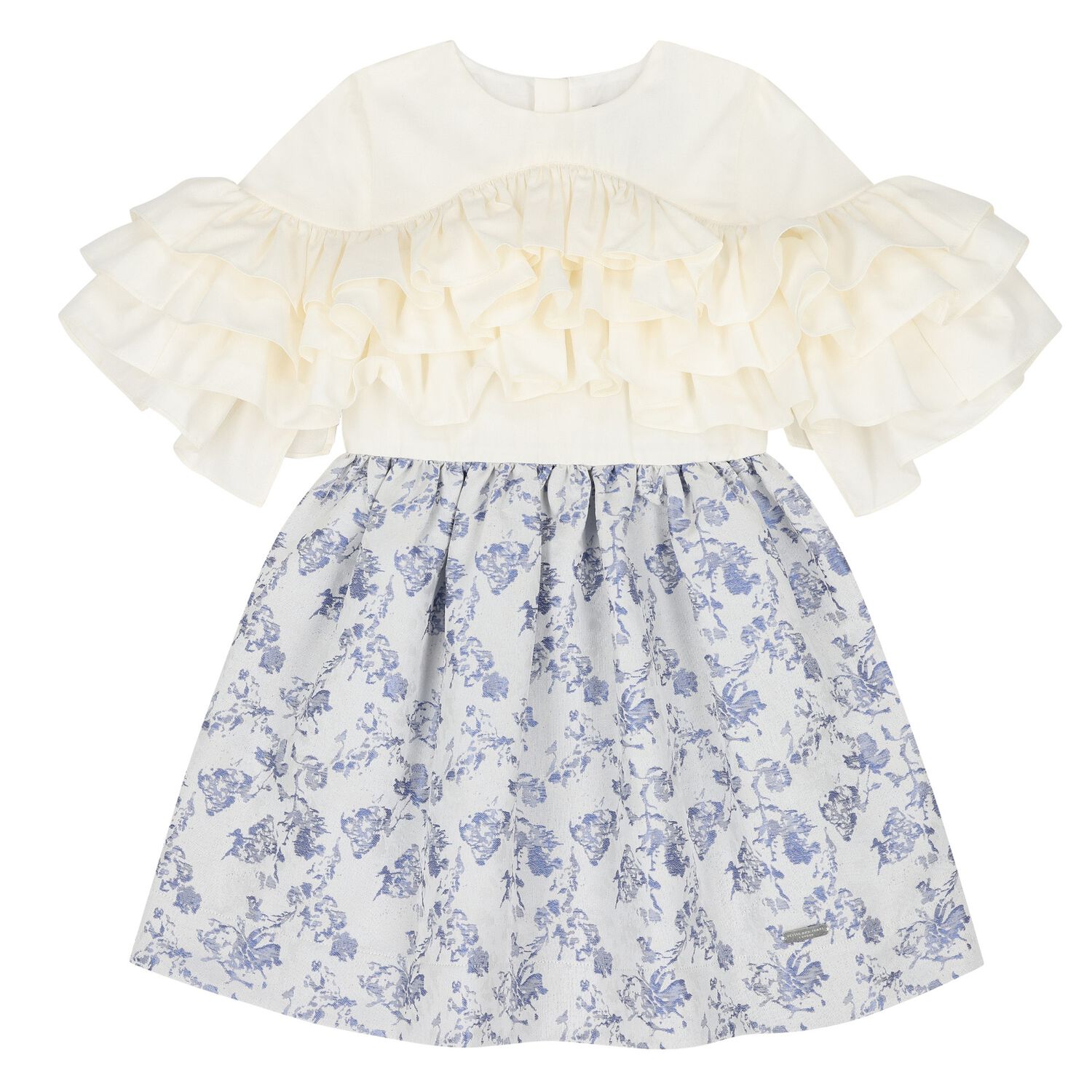 Girls Ivory & Blue Jacquard Dress, 1, hi-res image number null