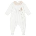 Baby Girls White & Beige Striped Babygrow, 2, hi-res