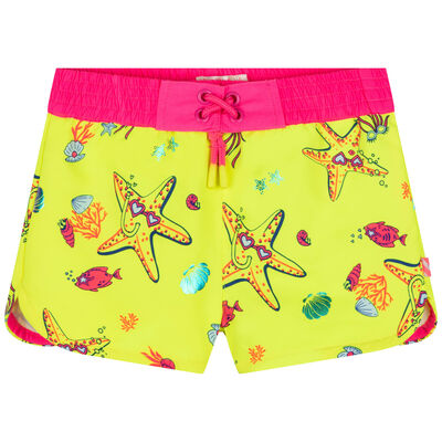 Girls Neon Yellow Swim Shorts