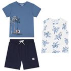 Boys Blue, White & Navy Blue Shorts Set, 2, hi-res