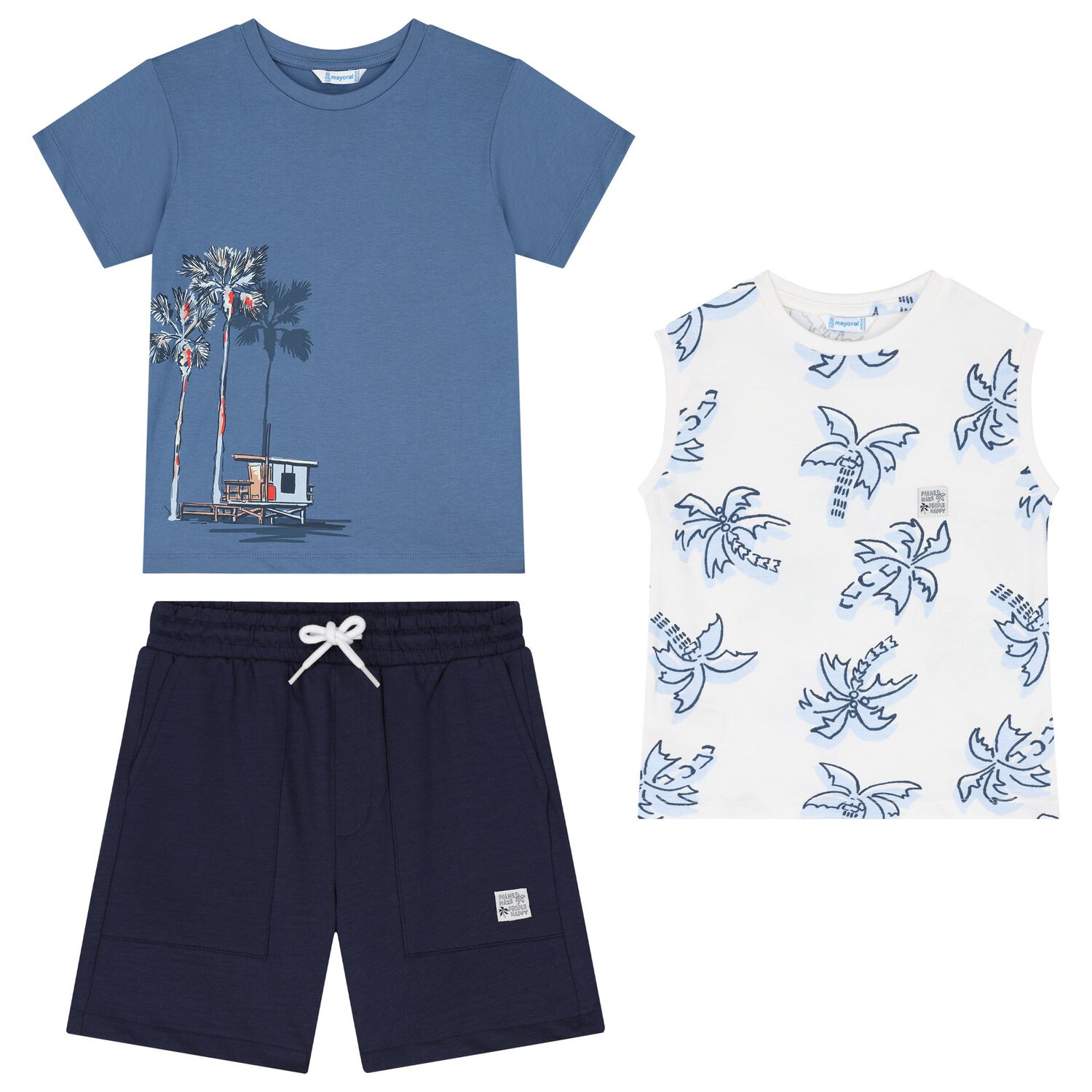 Boys Blue, White & Navy Blue Shorts Set, 2, hi-res