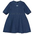 Girls Blue Logo Denim Dress, 1, hi-res