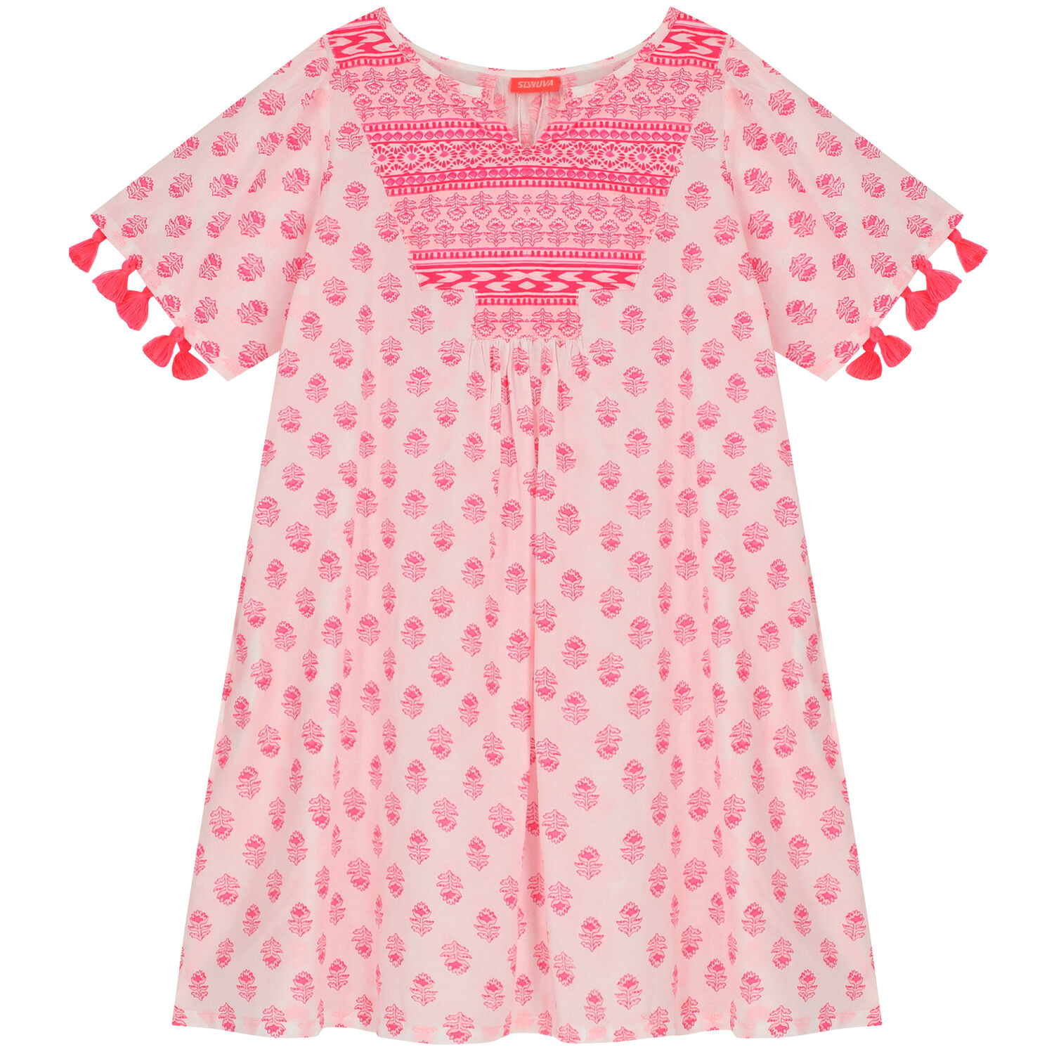 Girls Pink & White Cotton Beach Dress, 1, hi-res
