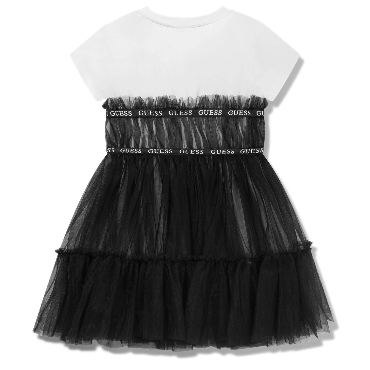 Girls White & Black Logo Tulle Dress, 4, hi-res