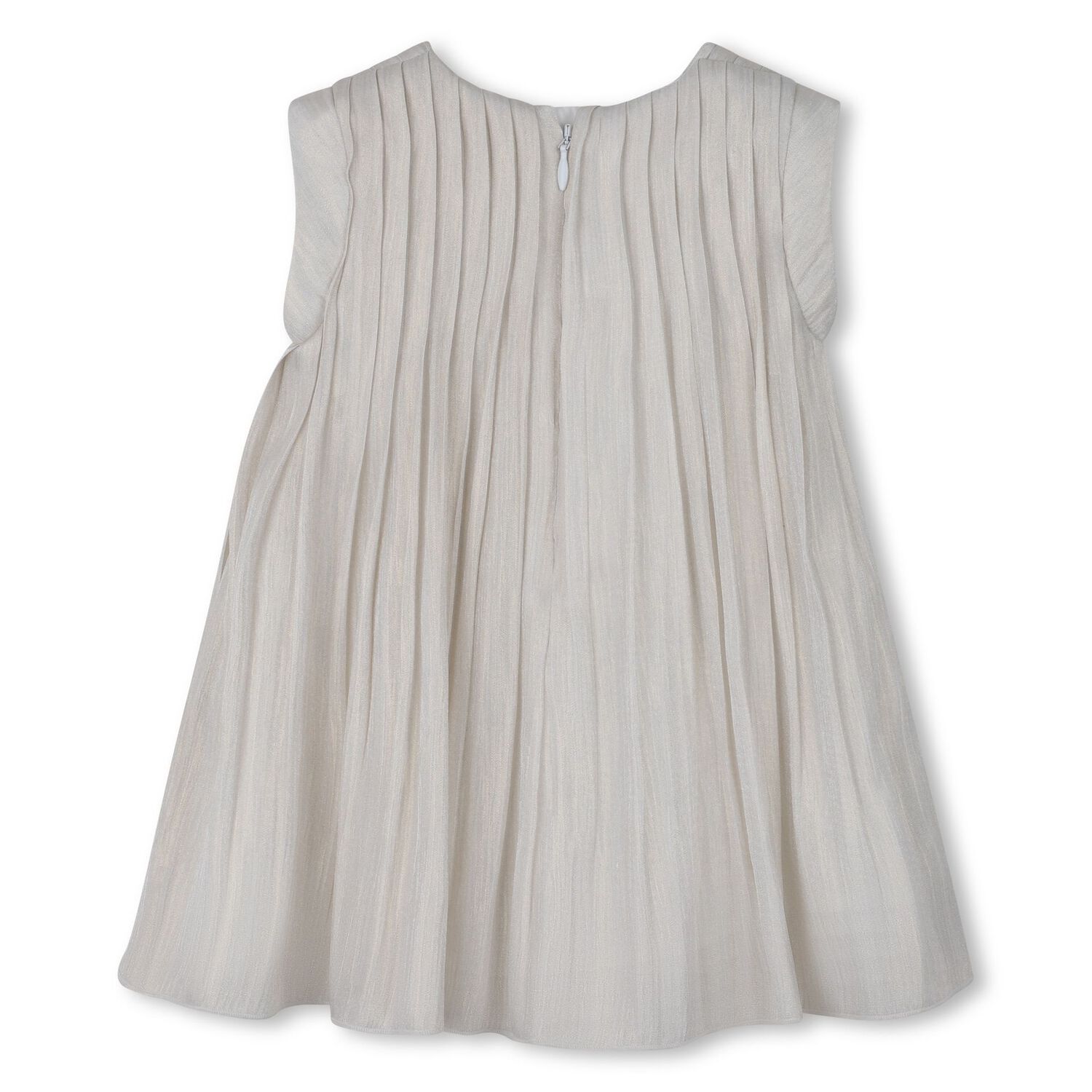 Younger Girls Beige Pleated Dress, 1, hi-res