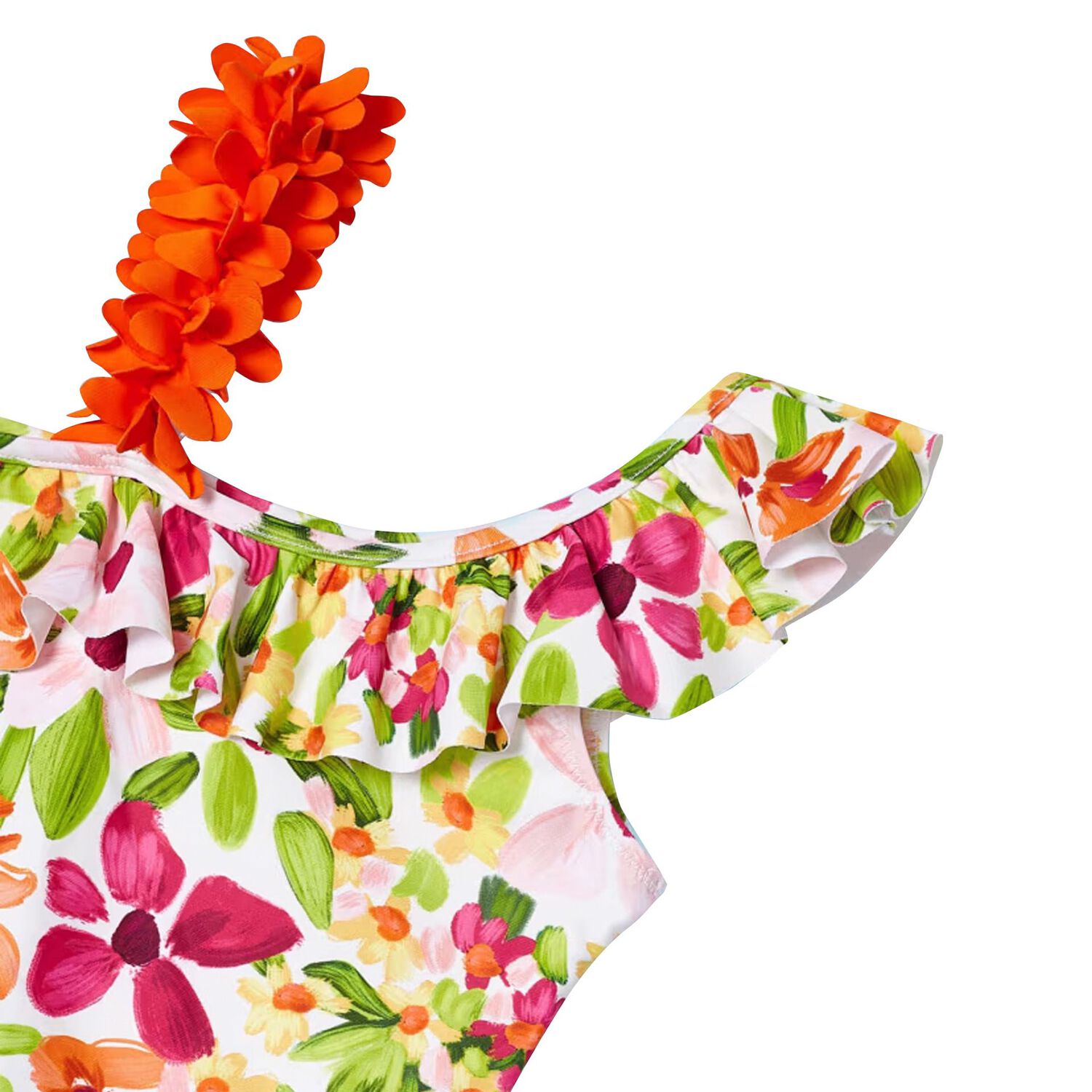 Girls Green & Orange Floral Swimsuit, 1, hi-res image number null