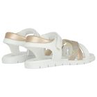 Girls White & Gold Logo Sandals, 1, hi-res