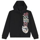 Boys Black Logo Hooded Zip Up Top, 1, hi-res