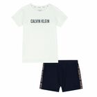 Girls White & Navy Pyjama Set, 1, hi-res