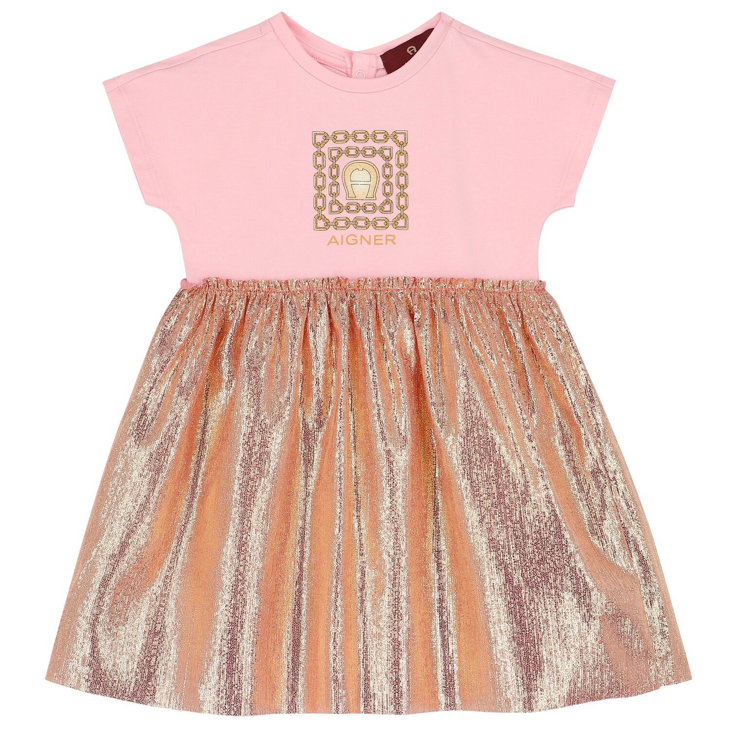 Younger Girls Pink & Gold Logo Dress, 2, hi-res image number null