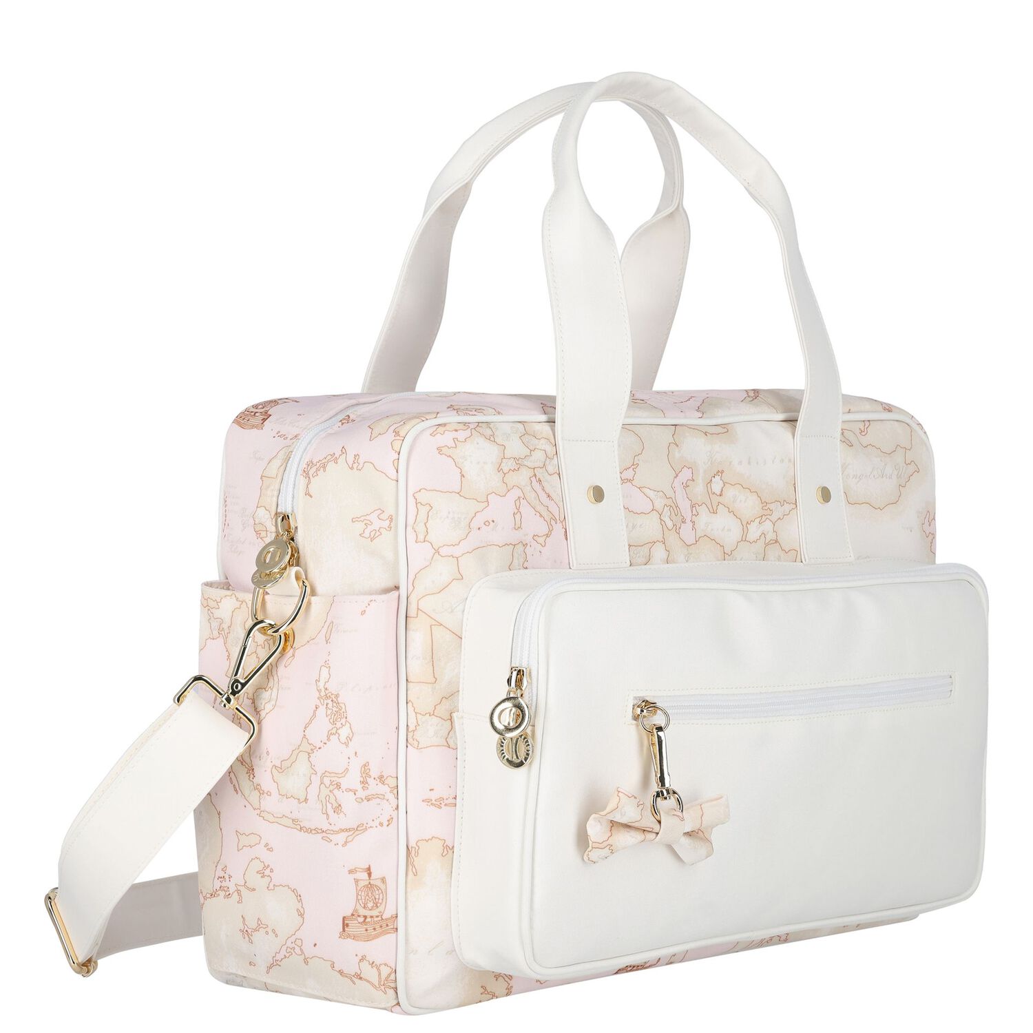 Baby Girls White & Pink Geo Map Changing Bag, 1, hi-res
