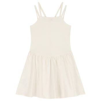 Girls Ivory Ribbed Dress