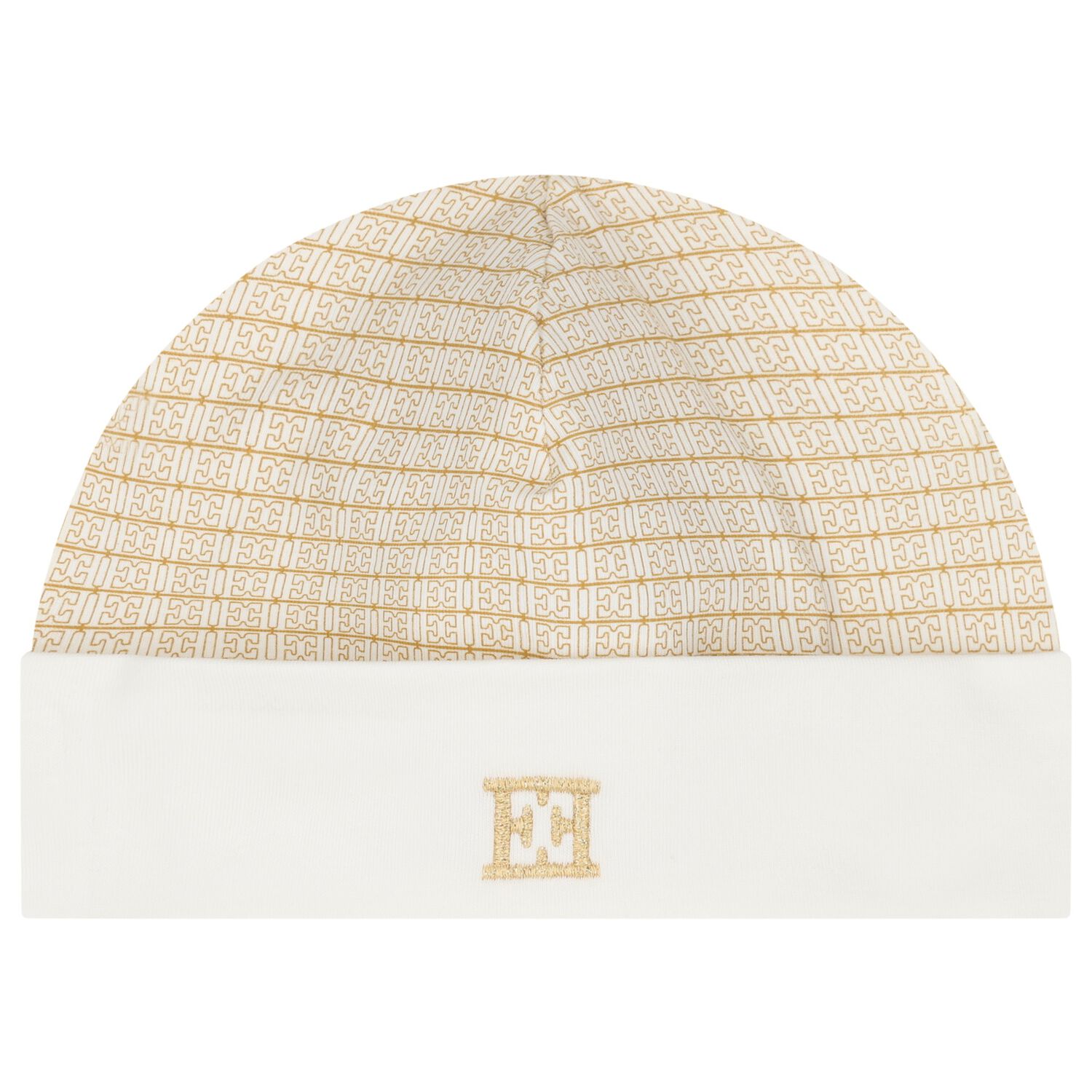 Baby Girls Ivory & Gold Logo Hat, 1, hi-res