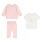 Baby Girls White & Pink Tracksuit Set ( 3 Piece ), 4, hi-res