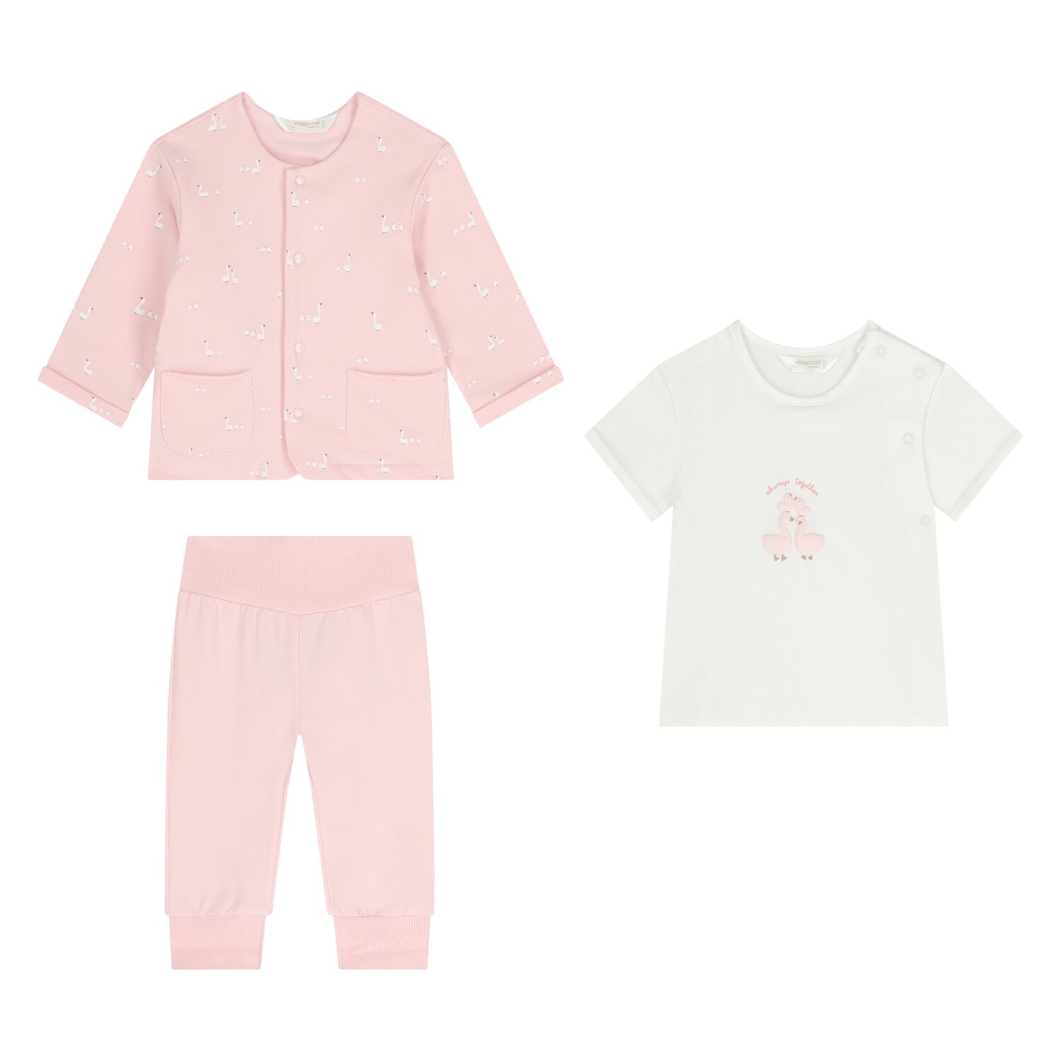 Baby Girls White & Pink Tracksuit Set ( 3 Piece ), 4, hi-res