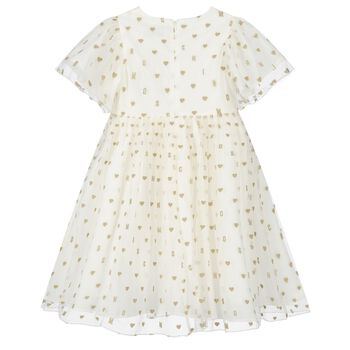 Girls Ivory Logo & Hearts Tulle Dress