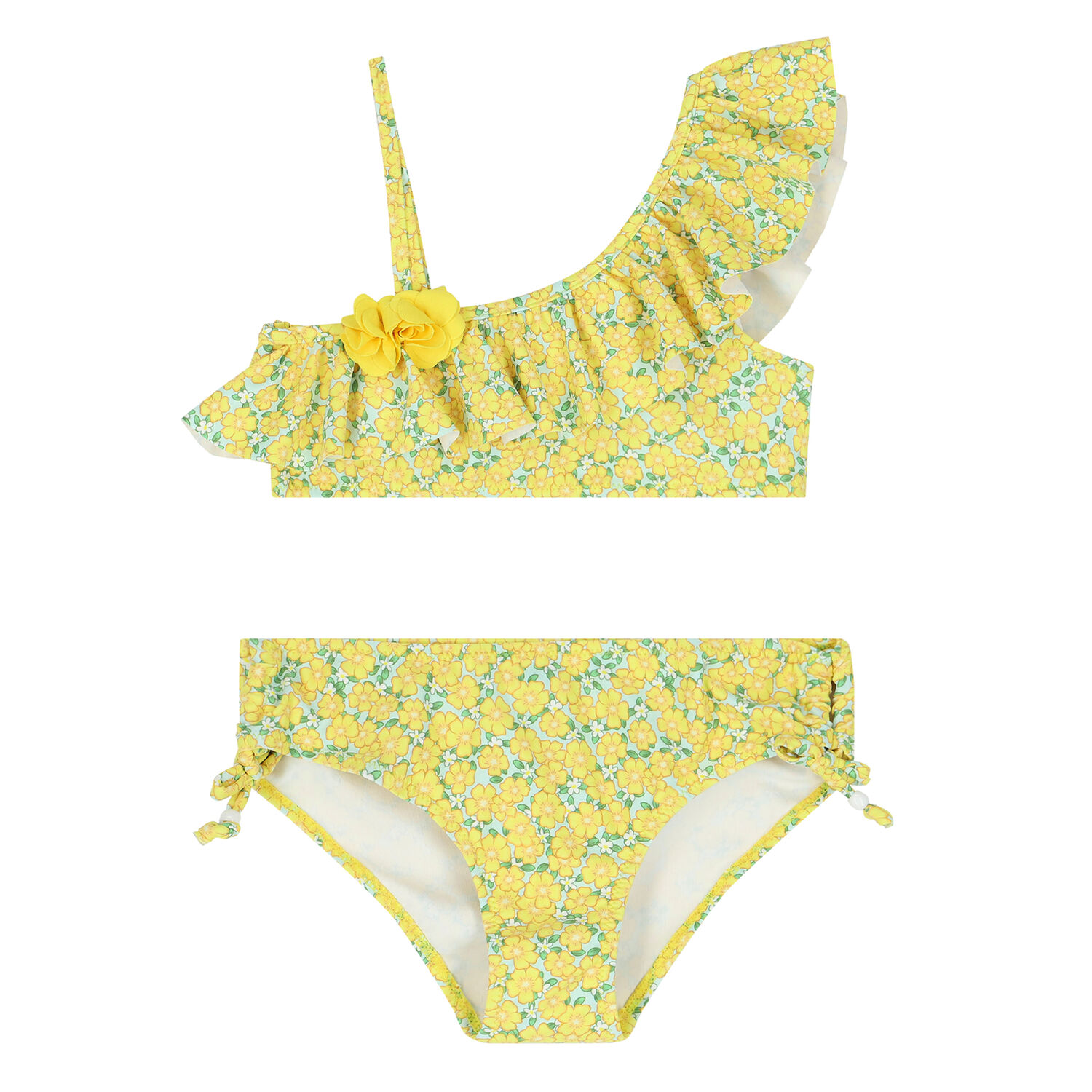 Girls Yellow Floral Bikini, 1, hi-res