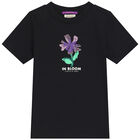 Girls Black Flower T-Shirt, 1, hi-res