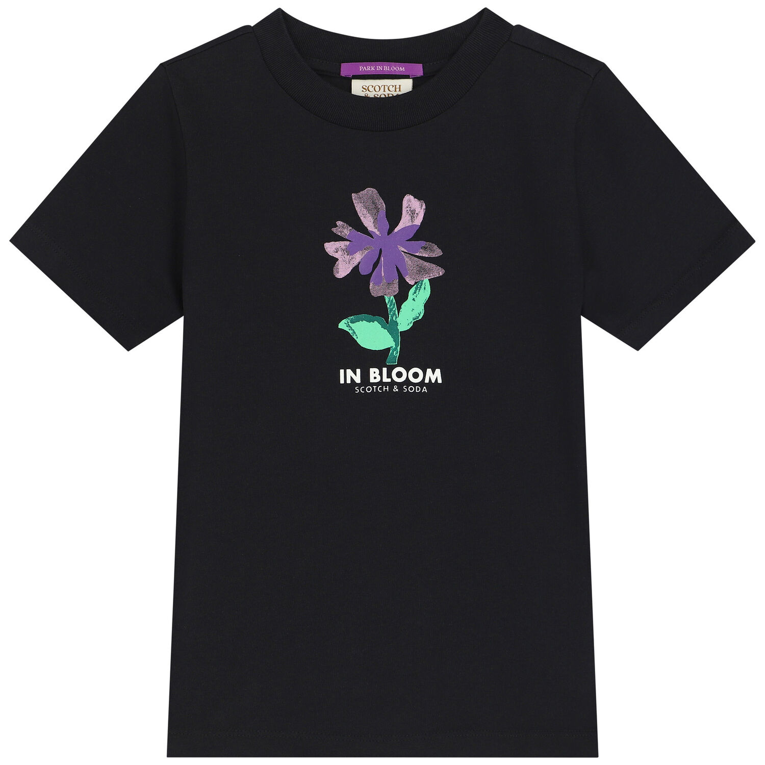 Girls Black Flower T-Shirt, 1, hi-res
