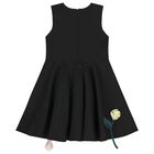 Girls Black Rose Satin Dress, 2, hi-res