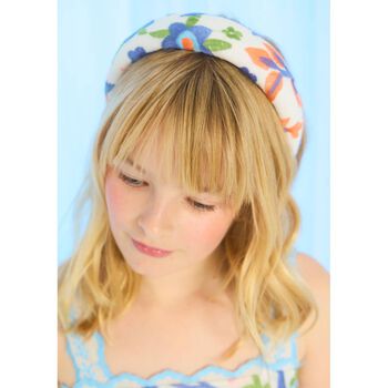 Girls White Floral Embroidered Headband 