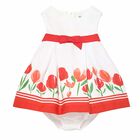 Baby Girls White & Red Floral Dress , 1, hi-res