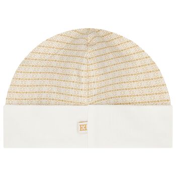 Baby Girls Ivory & Gold Logo Hat