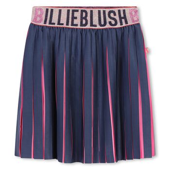 Girls Navy Blue & Pink Logo Pleated Skirt